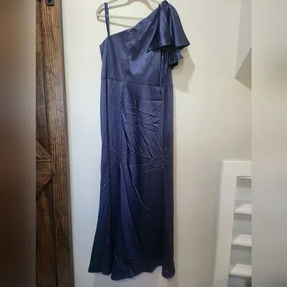 Mac Duggal ONE SHOULDER FLUTTER SLEEVE GOWN NWT Size 16 Blue (26521)